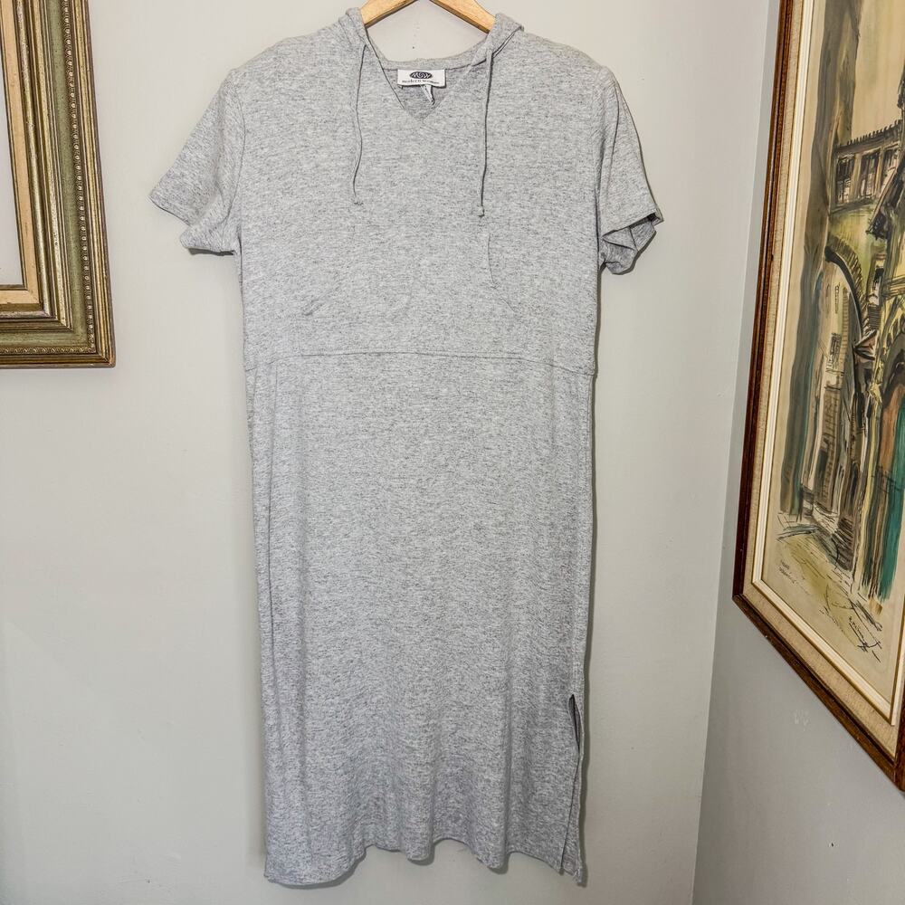 Vtg 90s Modern Woman Heather Grey Hooded Maxi Dress Knit T-Shirt Plus 14/16
